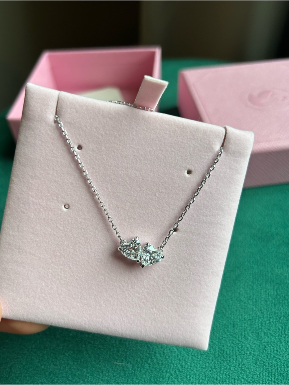 Swarovski Sterling Silver Double Heart CZ Pendant Necklace